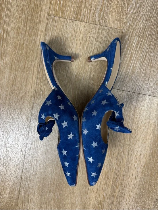 J. Crew Sophia STAR BLUE BOW SUEDE KITTEN HEEL Slip On Mule size 8 - Picture 3 of 9